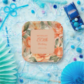  Perzik Sinaasappel Bloemen Rozen 50e Verjaardag Papieren Bordje (Feest)