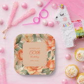  Perzik Sinaasappel Bloemen Rozen 50e Verjaardag Papieren Bordje (Feest)