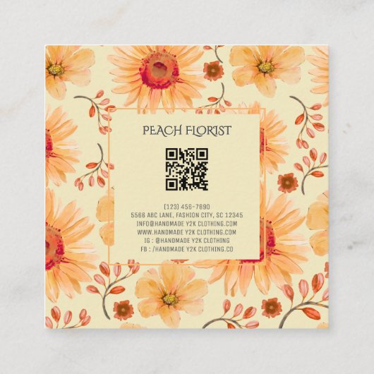 Perzik Sinaasappel Bloemist Vierkante Visitekaartje (Achterkant)