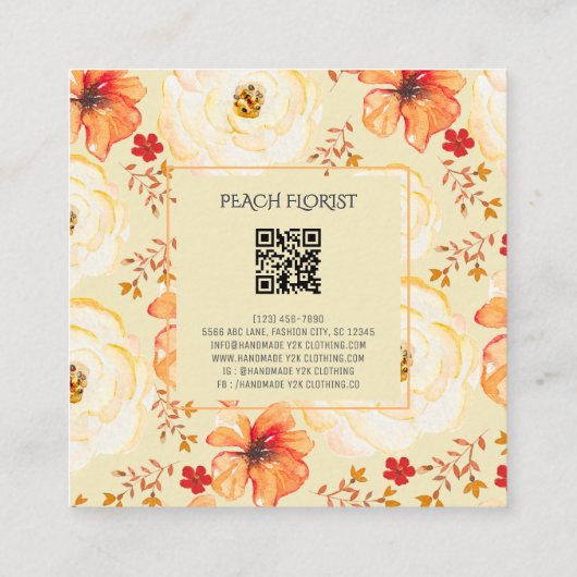 Perzik Sinaasappel Bloemist Vierkante Visitekaartje (Achterkant)