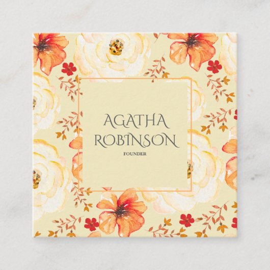 Perzik Sinaasappel Bloemist Vierkante Visitekaartje (Voorkant)