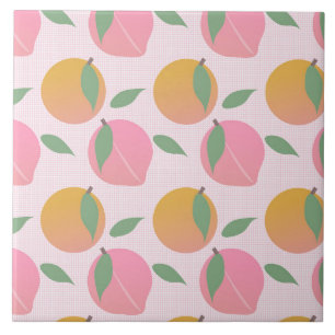 Perzik Sinaasappel Fruit Patroon Roze Tegeltje