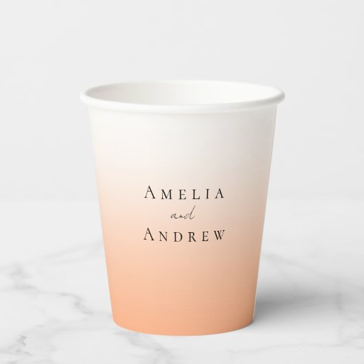 Perzik Sinaasappel Fuzz Elegant Modern Bruiloft Papieren Bekers (Achterkant)
