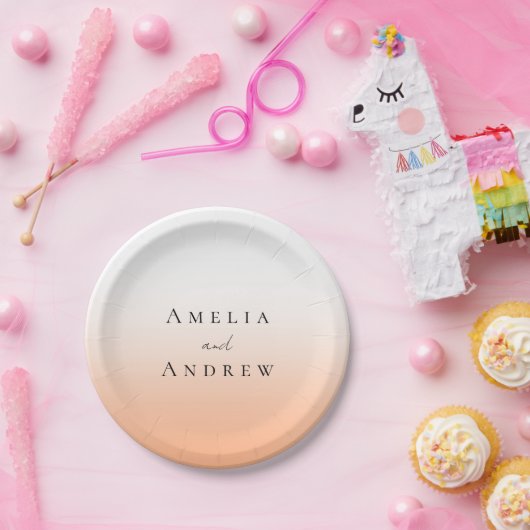 Perzik Sinaasappel Fuzz Elegant Modern Bruiloft Papieren Bordje (Feest)