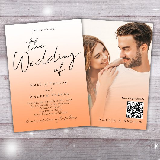 Perzik Sinaasappel Fuzz Elegante Foto QR Code Brui Kaart