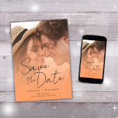 Perzik Sinaasappel Fuzz Foto Elegant Script Bruilo Save The Date