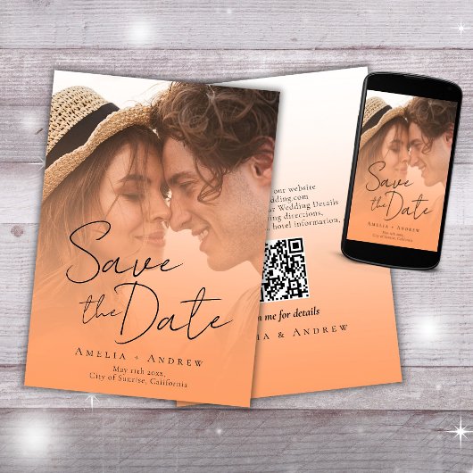 Perzik Sinaasappel Fuzz Foto Elegant Script Bruilo Save The Date