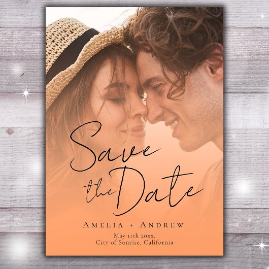 Perzik Sinaasappel Fuzz Foto Elegant Script Bruilo Save The Date