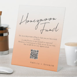 Perzik Sinaasappel Fuzz Minimaal Script Elegant Br Reclamebord Met Voetstuk