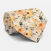 Perzik Sinaasappel Gouden Rozen Bloemen Bloemen Stropdas (Opgerold)