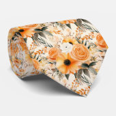 Perzik Sinaasappel Gouden Rozen Bloemen Bloemen Stropdas (Opgerold)