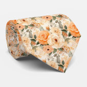 Perzik Sinaasappel Gouden Rozen Bloemen Bloemen Stropdas (Opgerold)