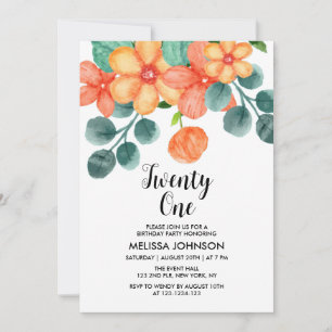Perzik Sinaasappel Groen Lente Bloem 21e Verjaarda Kaart