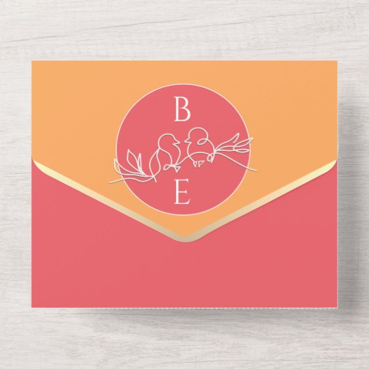Perzik Sinaasappel Monogram Bruiloft All In One Uitnodiging (Achterkant)