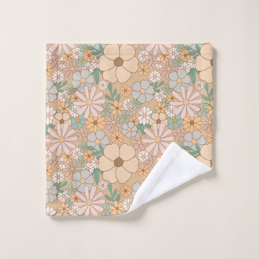 Perzik Sinaasappel Roze Grijs Bloemen Bad Handdoek (Wasdoekje)