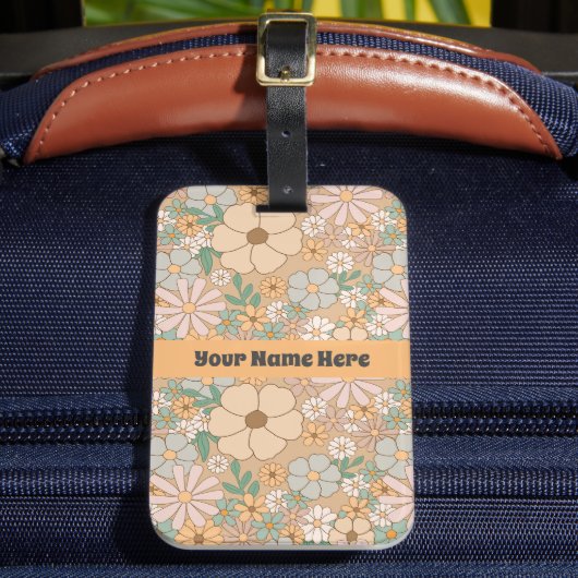 Perzik Sinaasappel Roze Grijs Bloemen Bagagelabel (Voorkant Insitu 2)