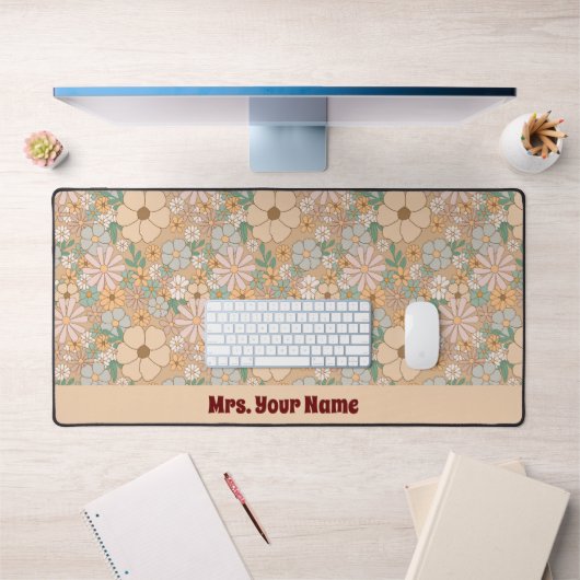 Perzik Sinaasappel Roze Grijs Bloemen Bureaumat (Kantoor 1)