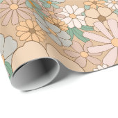 Perzik Sinaasappel, Roze Grijs, Bloemen, Cadeaupapier (Rol Hoek)