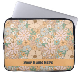 Perzik Sinaasappel Roze Grijs Bloemen Laptop Sleeve