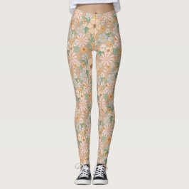 Perzik Sinaasappel Roze Grijs Bloemen Leggings