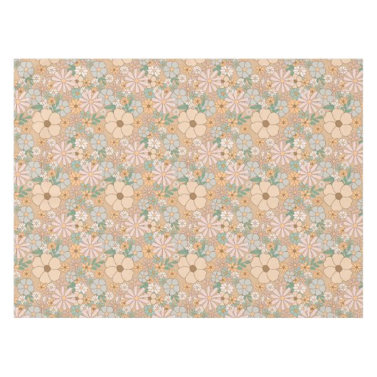 Perzik Sinaasappel Roze Grijs Bloemen Tafelkleed (Voorkant (Horizontaal))