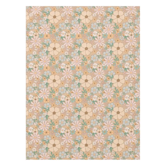 Perzik Sinaasappel Roze Grijs Bloemen Tafelkleed (Voorkant)