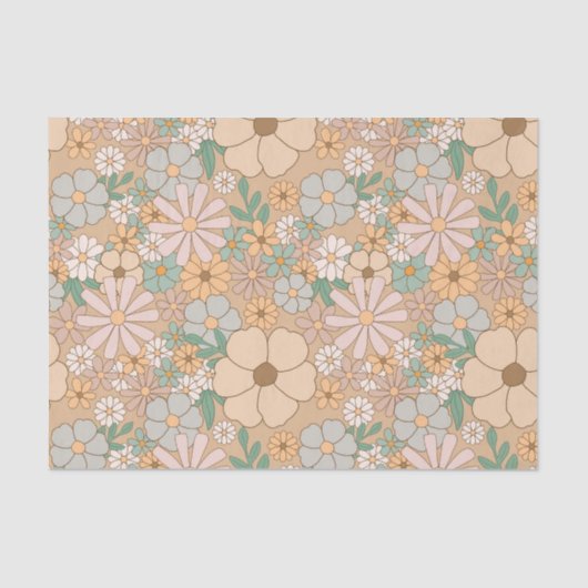 Perzik Sinaasappel Roze Grijs Bloemen Tissuepapier (Voorkant)