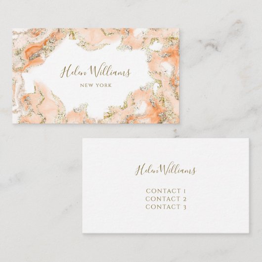 perzik sinaasappel roze inkt marmer visitekaartje (Voorkant / Achterkant)