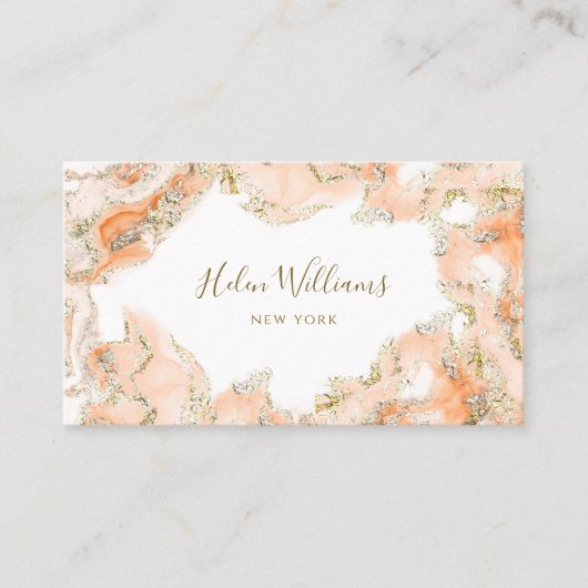 perzik sinaasappel roze inkt marmer visitekaartje (Voorkant)
