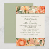 Perzik Sinaasappel Waterverf Floral Cream Bruiloft Kaart (Voorkant / Achterkant)