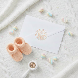 Perzik Sorbet Vlinder Zoete Baby Shower Favor Ronde Sticker