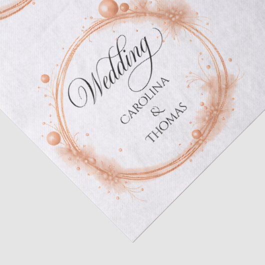 Perzik Sparkle Script Trouwpatroon Tissuepapier (Detail)