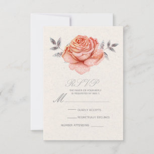 Perzik Sprookje Glitter Rozenblaadjes RSVP Antwoor Kaartje