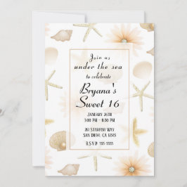 Perzik Strand Schelpen & Bloemen Modern Sweet 16 Kaart