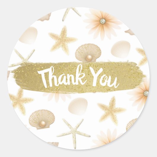 Perzik Strand Schelpen & Bloemen Moderne Bruiloft Ronde Sticker (Voorkant)