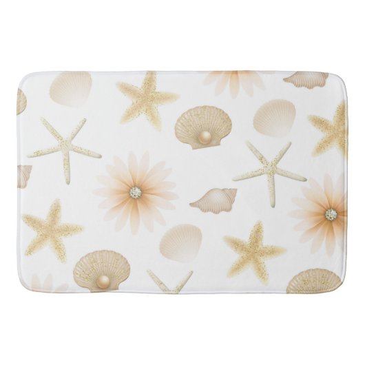 Perzik Strand Schelpen & Bloemen Moderne Glamour Badmat (Voorkant)