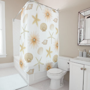 Perzik Strand Schelpen & Bloemen Moderne Glamour Douchegordijn
