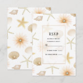 Perzik Strand Schelpen Bloemen Moderne Trouw RSVP Kaart (Voorkant / Achterkant)