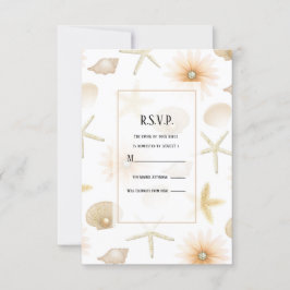 Perzik Strand Schelpen Bloemen Moderne Trouw RSVP Kaart