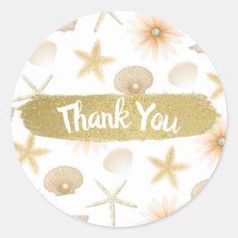 Perzik Strand Schelpen & Bloemen Moderne Trouwdag Ronde Sticker