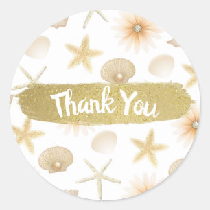 Perzik Strand Schelpen & Bloemen Moderne Trouwdag Ronde Sticker