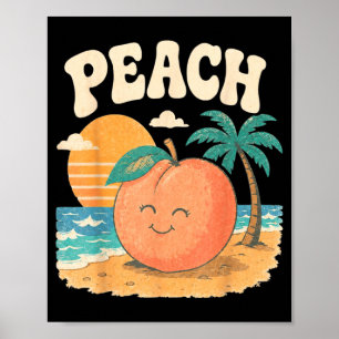 Perzik Strand Zomer Retro Mooie Fruit Zonsondergan Poster