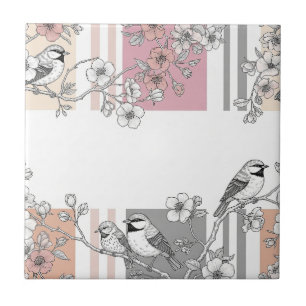 Perzik Streep Bloemrijke Vogel Elegant (10) Tegeltje