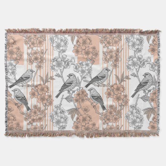 Perzik Streep Bloemrijke Vogel Elegant (1) Deken (Voorkant)