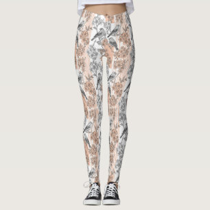 Perzik Streep Bloemrijke Vogel Elegant (1) Leggings