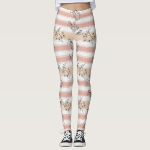Perzik Streep Bloemrijke Vogel Elegant (5) Leggings