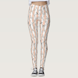 Perzik Streep Bloemrijke Vogel Elegant (6) Leggings