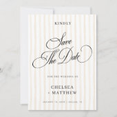 Perzik Streep Klassiek Schrift & Foto Bruiloft Save The Date (Voorkant)