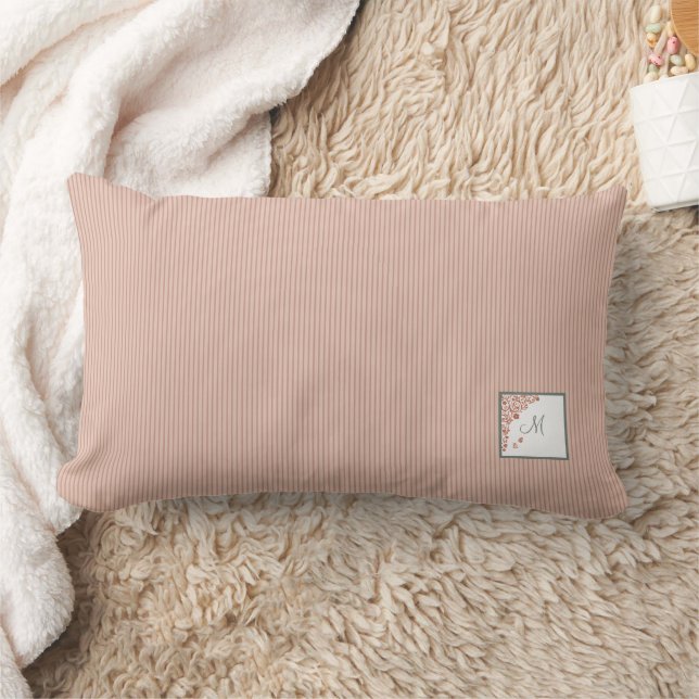 Perzik Streep Terracotta Vlinder Script Monogram Kussen (Deken)