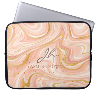 Perzik Taart Marmer Goud Glitter  Laptop Sleeve